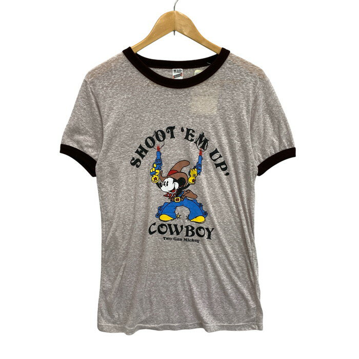 【中古品】【メンズ】 USED MICKEY SCREEN STARS リンガー半袖Tシャツ カットソー トップス ブランド 古着 145-250622-gm-27-fuz サイズ：M カラー：グレー ブラウン 万代Net店