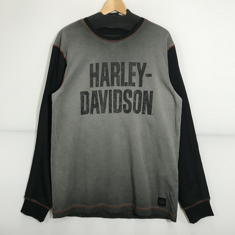 【中古品】【メンズ】 HARLEY-DAVIDSON ハーレーダビッドソン COLORBLOCK DESIGN LS TEE ロゴ Tシャツ 長袖 ロンT トップス 古着 145-250718-mh-01-fuz サイズ：M カラー：グレー ブラック 万代Net店