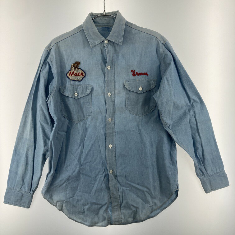 【現状渡し品】【メンズ】 【首元タグ欠損】ビンテージ VINTAGE 60S マチ付きシャンブレーワークシャツ ビンテージシャツ 146-250217-OR-07-iwa カラー:水色/スカイブルー系 万代Net店