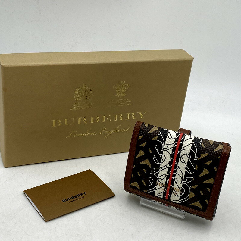 【中古】【メンズ/レディース】 BURBERRY バーバリー コンパクトウォレット スモール モノグラムストライプ 二つ折り財布 181-240506-mk-18-izu カラー：茶系 万代Net店