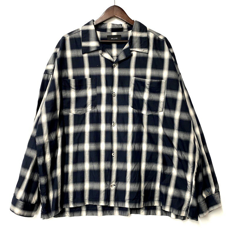【中古品】【メンズ】 DELUXE デラックス LOWDOWN 23SD1323 オンブレチェックオープンカラーシャツ 長袖 トップス 142-241220-ay-04-izu サイズ:L カラー:ネイビー 万代Net店