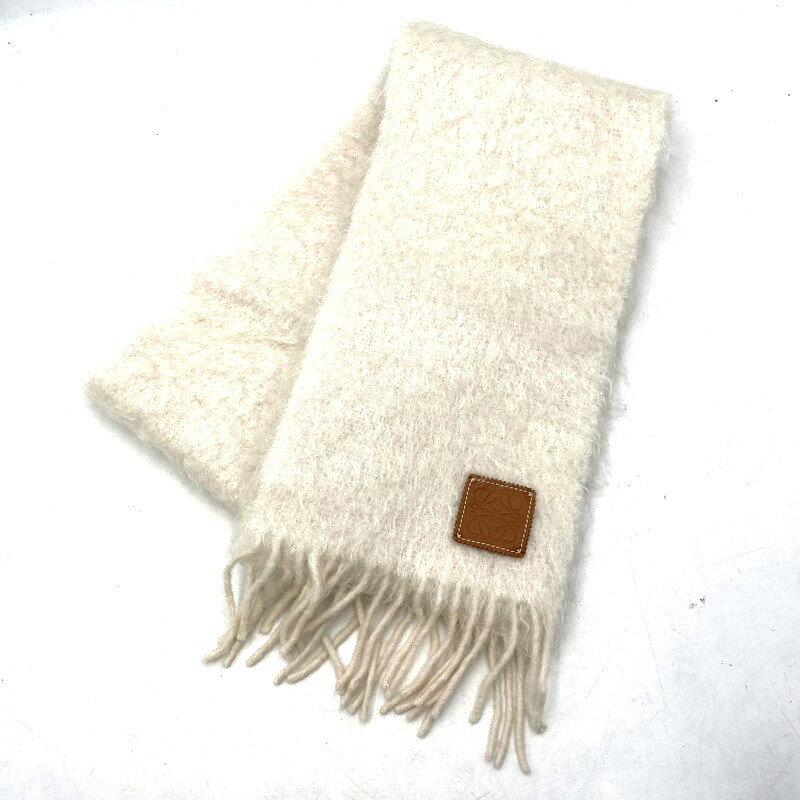 【中古品】【メンズ/レディース】 LOEWE ロエベ MOHAIR WOOL BLEND MUFFLER モヘア ウール ブレンド マフラー 183-250225-as-13-izu カラー:ホワイト 万代Net店
