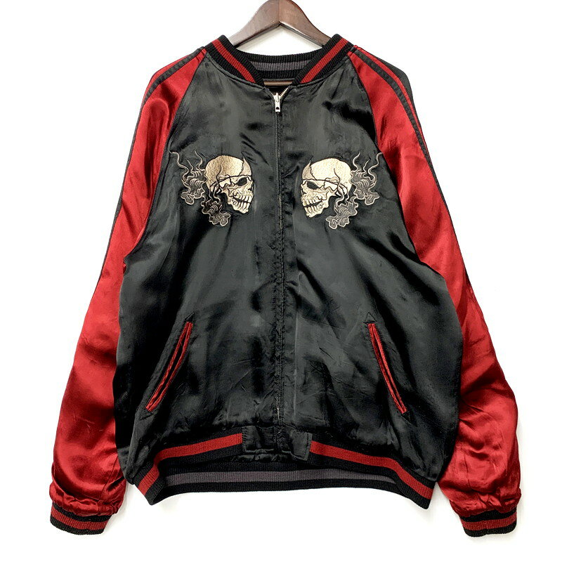 【中古品】【メンズ】 花旅楽団 獅子鐘馗火炎×髑髏 REVERSIBLE SOUVENIR JACKET リバーシブル スーベニア ジャケット 145-250430-ya-02-izu サイズ:XL カラー:黒系 万代Net店