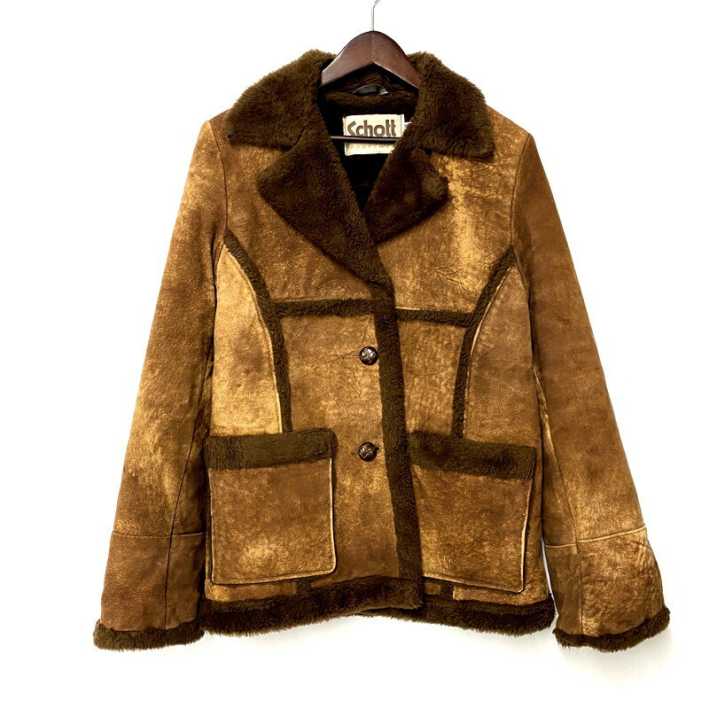 【中古品】【メンズ】 schott ショット LEATHER MOUTON JACKET レザー ムートン ジャケット USA製 アウター 145-250527-as-14-izu サイズ：12 カラー：ブラウン 万代Net店