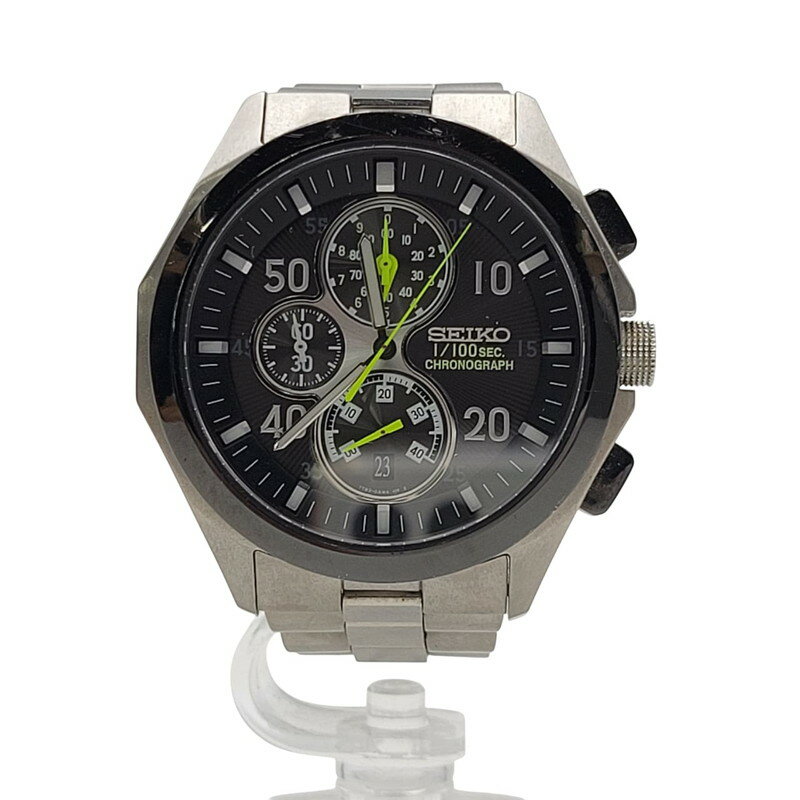 楽天スーパーSALE 20%OFF~【中古品】【メンズ/レディース】 SEIKO セイコー 1/100SEC 7T82-0AC0 黒文字盤 クロノグラフ 腕時計 197-250629-as-09-izu カラー：シルバー×ブラック 万代Net店