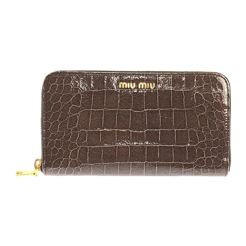 【中古品】【レディース】 MIUMIU ミュウミュウ 【中古】【レディース】 MIUMIU ミュウミュウ 5M0506 クロコ型押し ラウンドファスナー 長財布 181-221129-min サイズ：約10.5×18.5×2cm カラー：ブラウン 万代Net店