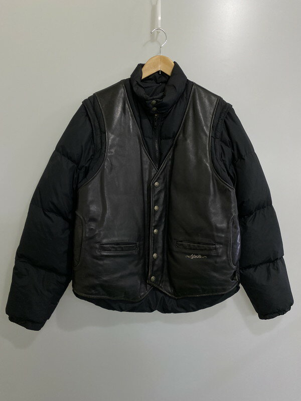 【中古】【メンズ】 SCHOTT ショット 90S 2WAY LEATHER DOWN JACKET レザ－ダウンジャケット アウター 146-240410-ks-9-min サイズ：40 カラー：ブラック 万代Net店