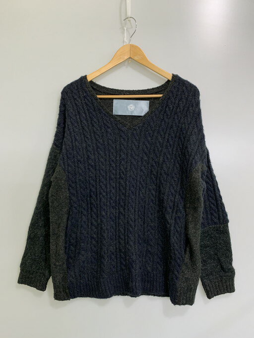 【中古品】【メンズ】 Dulcamara ドゥルカマラ D213-KN50 ジャギースリーブVネックニット トップス 140-250130-me-02-min サイズ：1 カラー：グレー/ネイビー 万代Net店