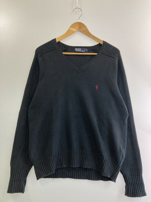 【中古品】【メンズ】 RALPH LAUREN ラルフローレン 90S COTTON V NECK KNIT コットンネックニット 146-250320-ks-19-min サイズ：M カラー：ブラック 万代Net店
