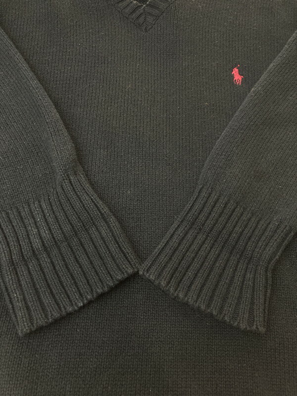 【中古品】【メンズ】 RALPH LAUREN ラルフローレン 90S COTTON V NECK KNIT コットンネックニット 146-250320-ks-19-min サイズ：M カラー：ブラック 万代Net店