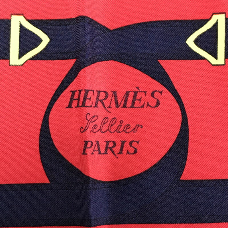 【中古品】【メンズ/レディース】 HERMES エルメス EPERON D'OR エペロン・ドー 黄金の拍車 シルクスカーフ 服飾雑貨 183-241115-yk-05-tag サイズ：カレ90 カラー：RED/NAVY 万代Net店