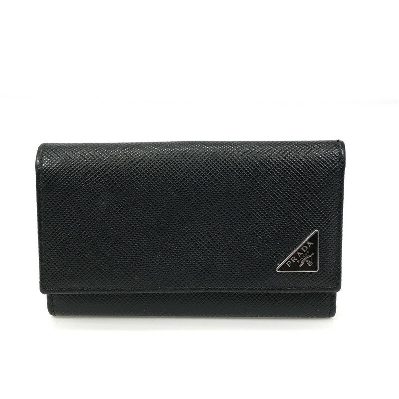 【中古品】【メンズ】 PRADA プラダ SAFFIANO LEATHER KEY CASE 2PG222 サフィーノ レザー トライアングル ロゴメタル キーケース 服飾雑貨 181-251007-na-08-tag カラー：ブラック 万代Net店