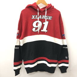 【中古】【メンズ】 XLARGE エクストララージ TEAM PANELED HOODED SWEAT プルオーバー スウェット パーカー 142-240406-tk-12-tei サイズ：M カラー：レッド 万代Net店