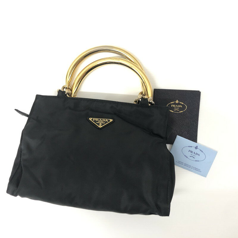 【中古】【レディース】 PRADA プラダ B2513 テスート ナイロン メタルハンドル ハンドバッグ かばん 180-240514-ma-2-tei カラー：ブラック 万代Net店