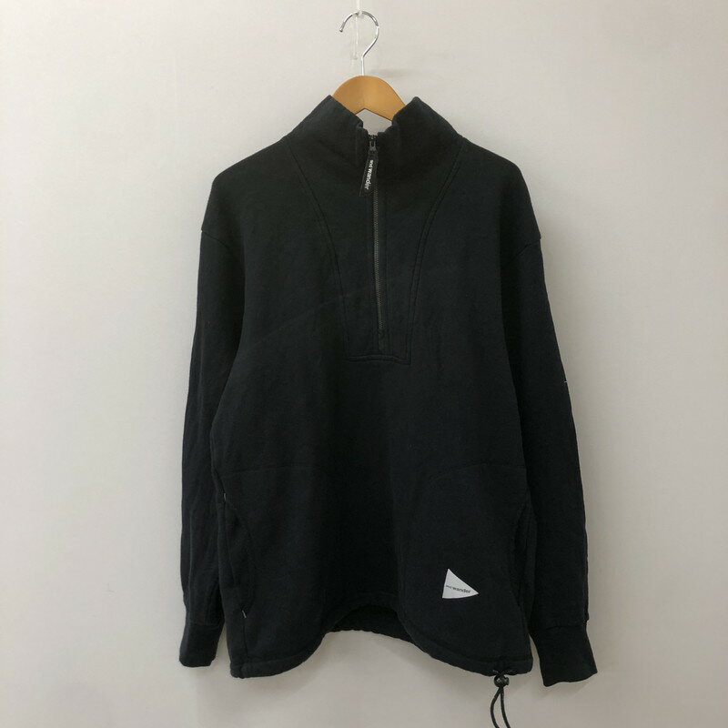 【中古品】【メンズ】 and wander アンドワンダー 22AW COTTON WOOL HALF ZIP SWEAT 574-2284363 コットン ウール ハーフジップ スウェット トップス 140-250228-kk-24-tei サイズ:L カラー:ネイビー 万代Net店