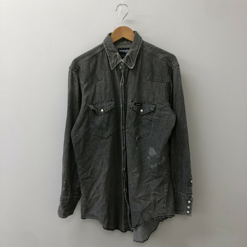 【現状渡し品】【メンズ】 Wrangler ラングラー 80's DENIM WESTERN SHIRT VINTAGE 80年代 デニムウエスタンシャツ 長袖 トップス ヴィンテージ 145-250419-kk-12-tei サイズ:16.5 カラー:グレー 万代Net店