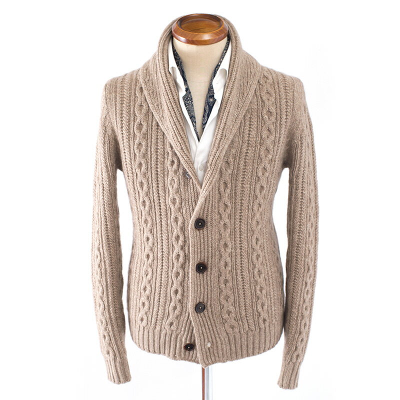 FEDELI フェデーリ / ナチュラルカシミヤ ショールカラーカーディガン ・mod. CARLO ML. CH NATURALE ・col. MIX BEIGE (ベージュ) ・made in Italy / カシミヤセーター ニット