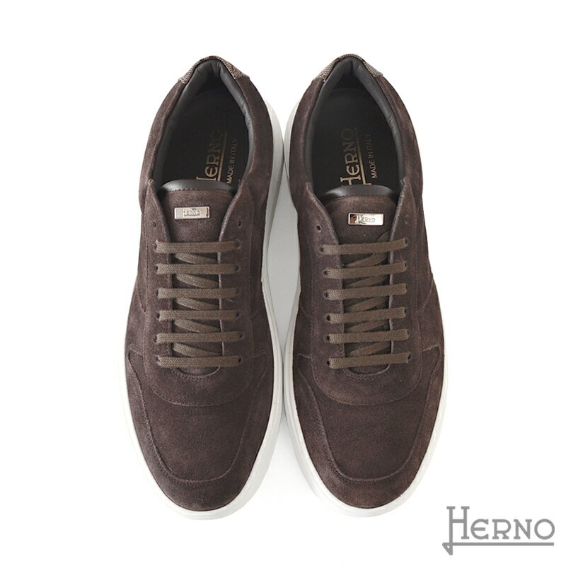 HERNO ヘルノ / モノグラム スエードレザースニーカー ・art. SH002UM ・col. DARK BROWN ダークブラウン ・made in Italy ・国内正規品