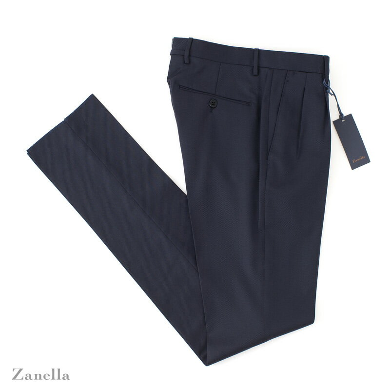 Zanella  2プリーツ ウールパンツ / ツイル ・mod. GIL/G ・art. 10586 ・col. navy (ネイビー) ・made in Italy