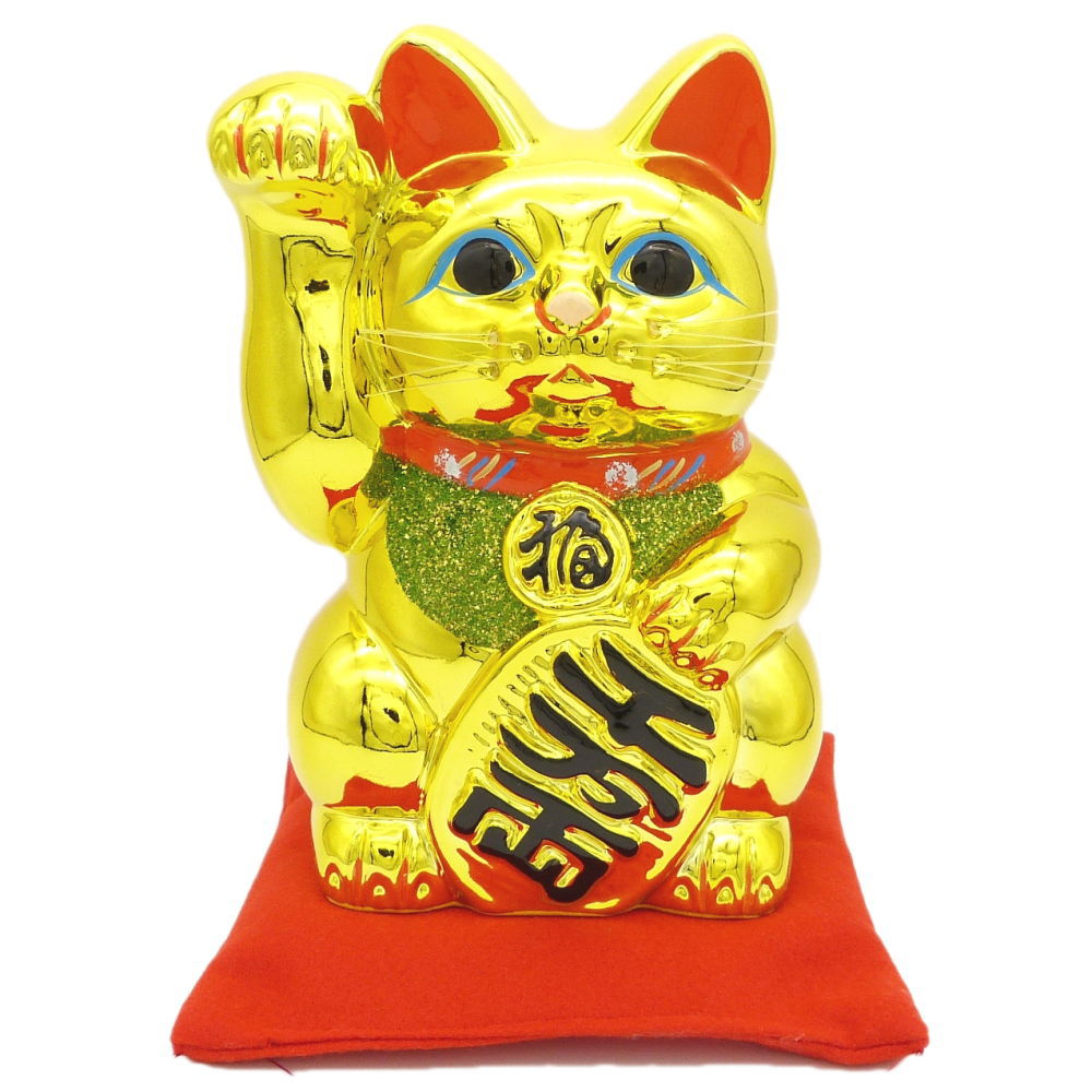 黄金小判招き猫8号（右手）/金運アップグッズ/招き猫 置物 まねきねこ 開店祝い 【送料無料】【あす楽対応】【まねき猫 専門店 赤座布団 外国人 お土産 開業 オープン 周年記念品 贈答用】のサムネイル