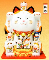 招き猫 置物 開店祝い サロン 七福神 招き猫 開店 祝い 居酒屋 カフェ レストラン 美容室 商売繁盛 プレゼント 招き猫 飲食店 まねきねこ 大 【七福神招き猫（12号）高さ35cm】まねき猫 専門店 開運グッズ 特大 外国人 お土産 恵比寿 大黒 弁天 贈答用 沖縄 　ra