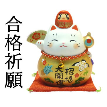 合格祈願 グッズ だるま お守り 招き猫 置物 まねきねこ 開店祝い 【彩耀必勝だるま招き猫(福金・中)】まねき猫 専門店 だるま 桜 車載 風水 玄関 風水 グッズ 猫 玄関 ok