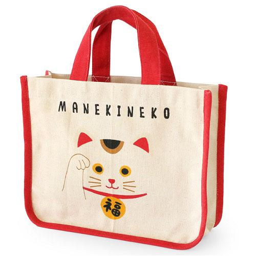 猫 雑貨 小物 猫モチーフ 雑貨【かどまるミニトートバッグ 招き猫 白】大人 かわいい 雑貨 まねき猫 専門店 開運アイテム 猫グッズ キャンバスカバン バッグ 大人可愛い トートバッグ マチ広 エコバッグ レジカゴ おしゃれ 小さめ猫 コンビニサイズ プレゼント
