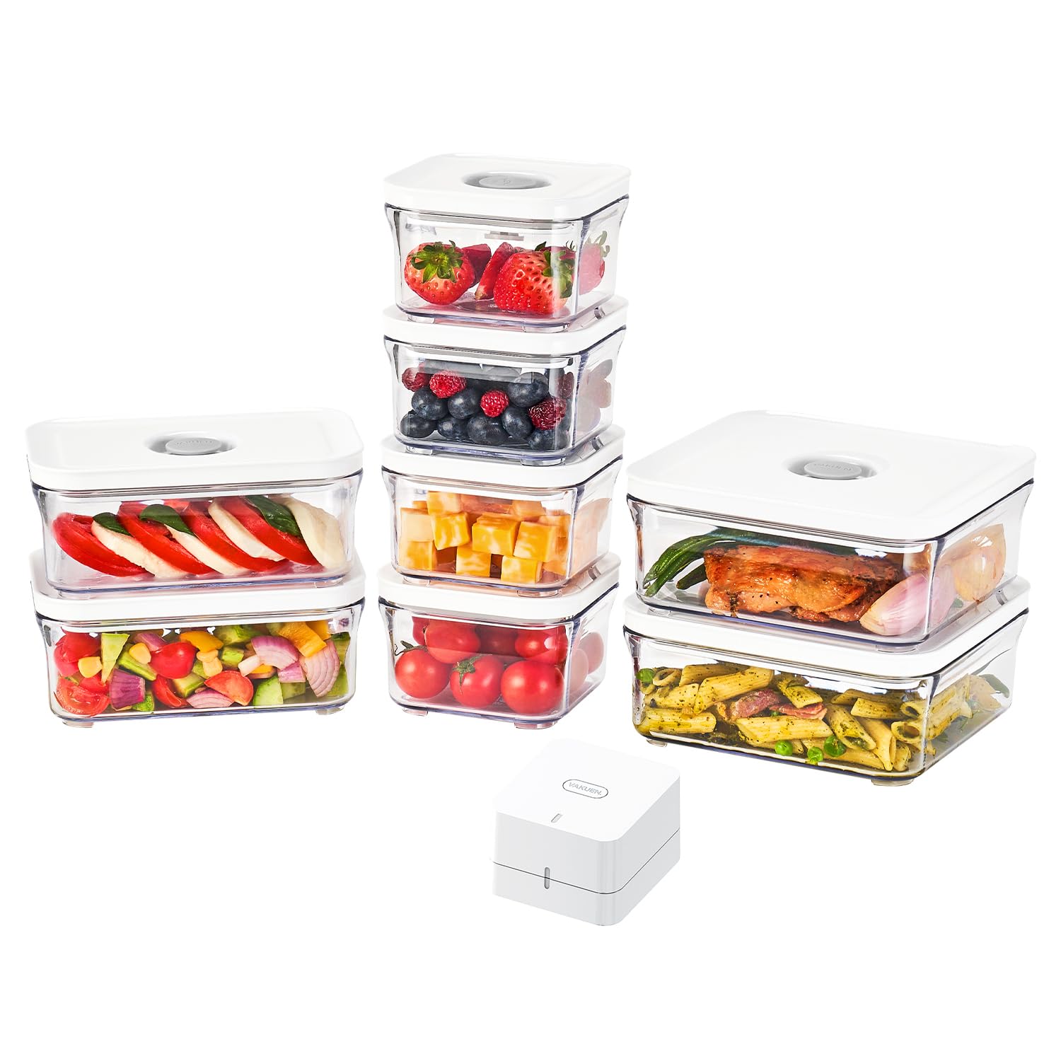 Rakuten - VAKUEN プレミアム真空保存容器&全自動食品シーラー機 ミニ9個セット バルブで便利開閉 BPAフリー 100%漏れ防止 非真空保存の容器よりも最大5倍長く食品を新鮮に保存可能 (9P/SET)