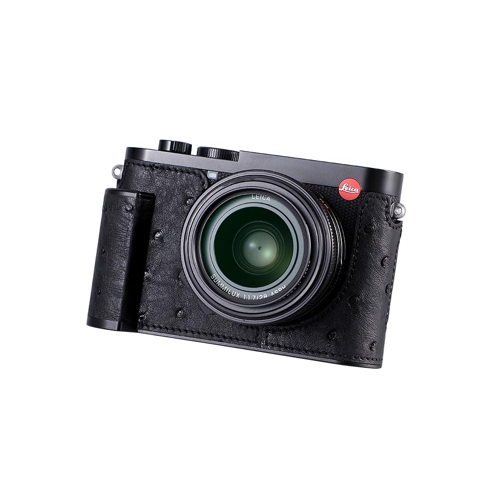 Rakuten - Leica Q3用カメラハーフケース、SIUTATDSHヴィンテージメタルオーストリッチレザーカメラ保護ケーススタイリッシュポータブル耐衝撃(ブラックB)