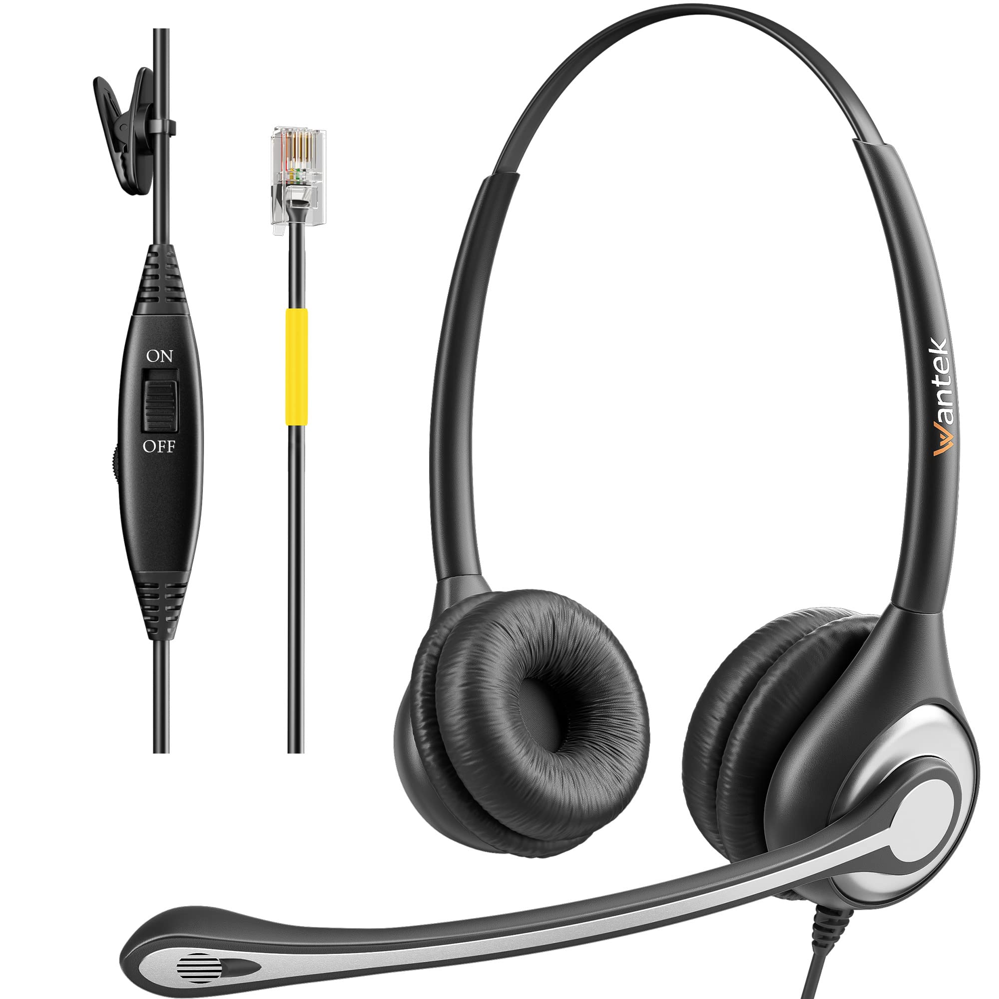 Rakuten - Wantek ヘッドセット電話機用 両耳 ノイズキャンセリングマイク付き固定電話機用ヘッドフォン RJ9オフィス電話用ヘッドセット YealinkT20P T21P T26P T23G T46G T48G T42S T46S Avaya 1608 960