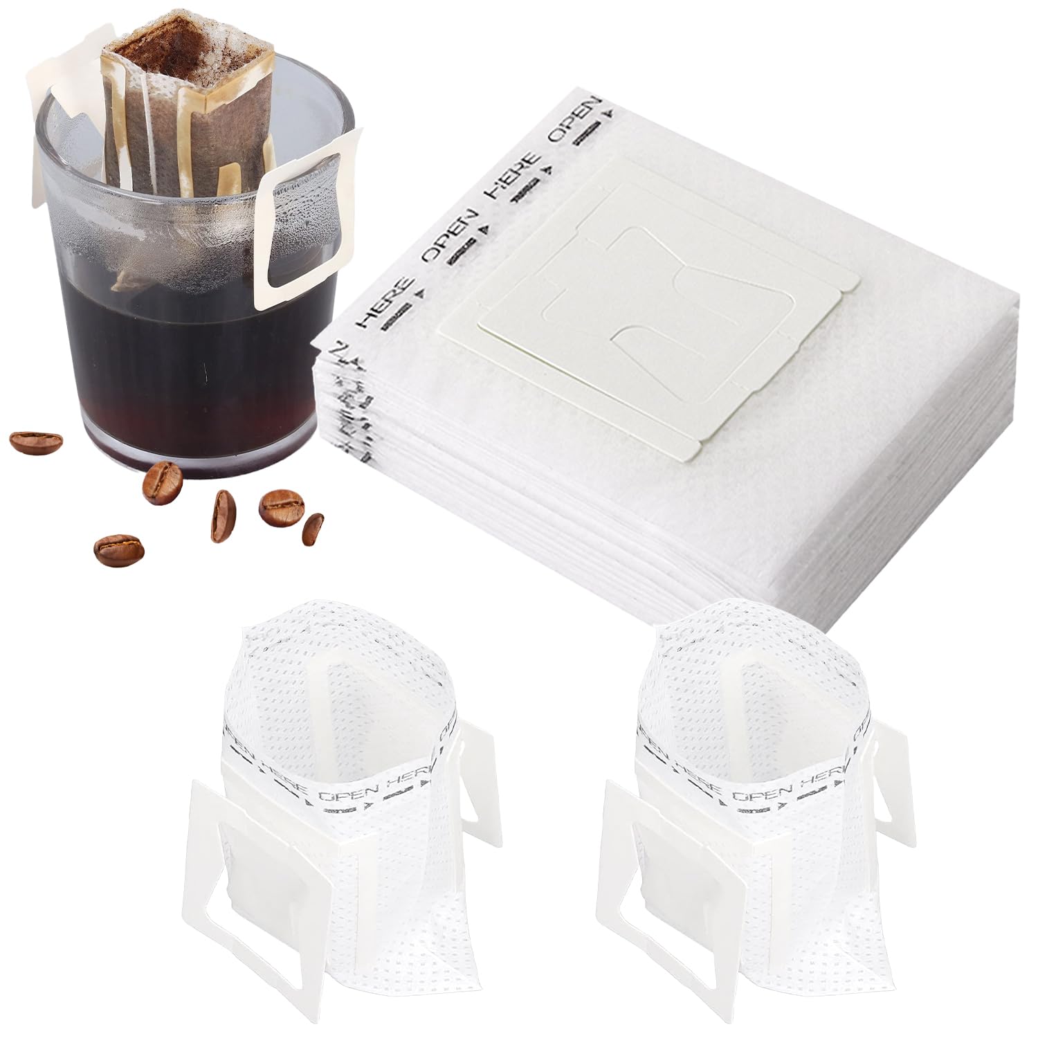 Rakuten - コーヒーフィルター 1杯用 50枚 吊り耳ドリップ袋 ポータブル 手作りコーヒー用 バッグ型 ペーパーフィルター お一人様 旅行先 オフィス 業務用 家庭用
