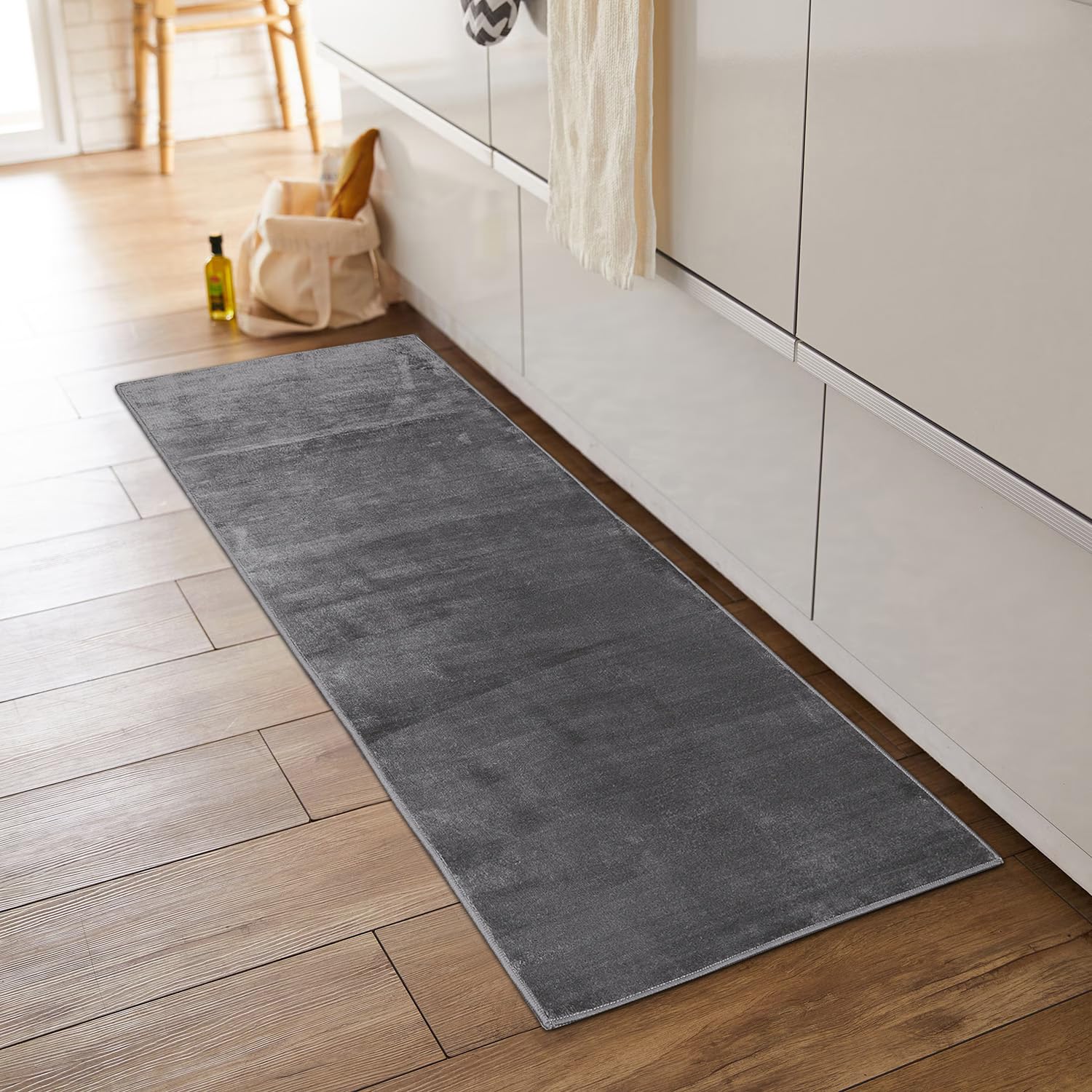 Rakuten - キッチンマット フランネルマット 60×180cm キッチンラグ マット 滑り止め付き フランネル生地 短毛 洗える ラグマット お手入れ簡単 床暖房対応 オールシーズンで使える おしゃれ シンプル 無地 グレー