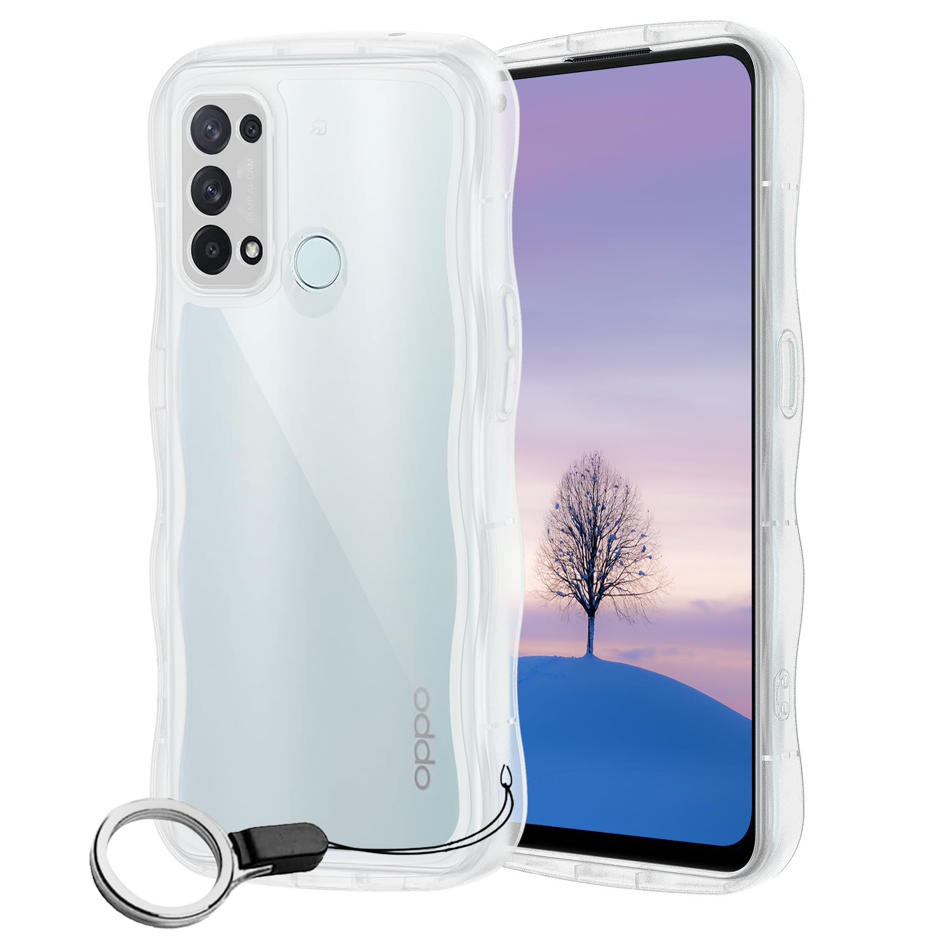 乐天商城 - OPPO Reno5 A ケース クリア ウェーブ TPU波状のバンパー 透明 スマホケース かわいい うねうね オッポ Reno5 A ウェーブ デザイン 可愛い 韓国 女性用 薄型 人気 おしゃれ 耐衝撃 ストラップホール付き(クリア)