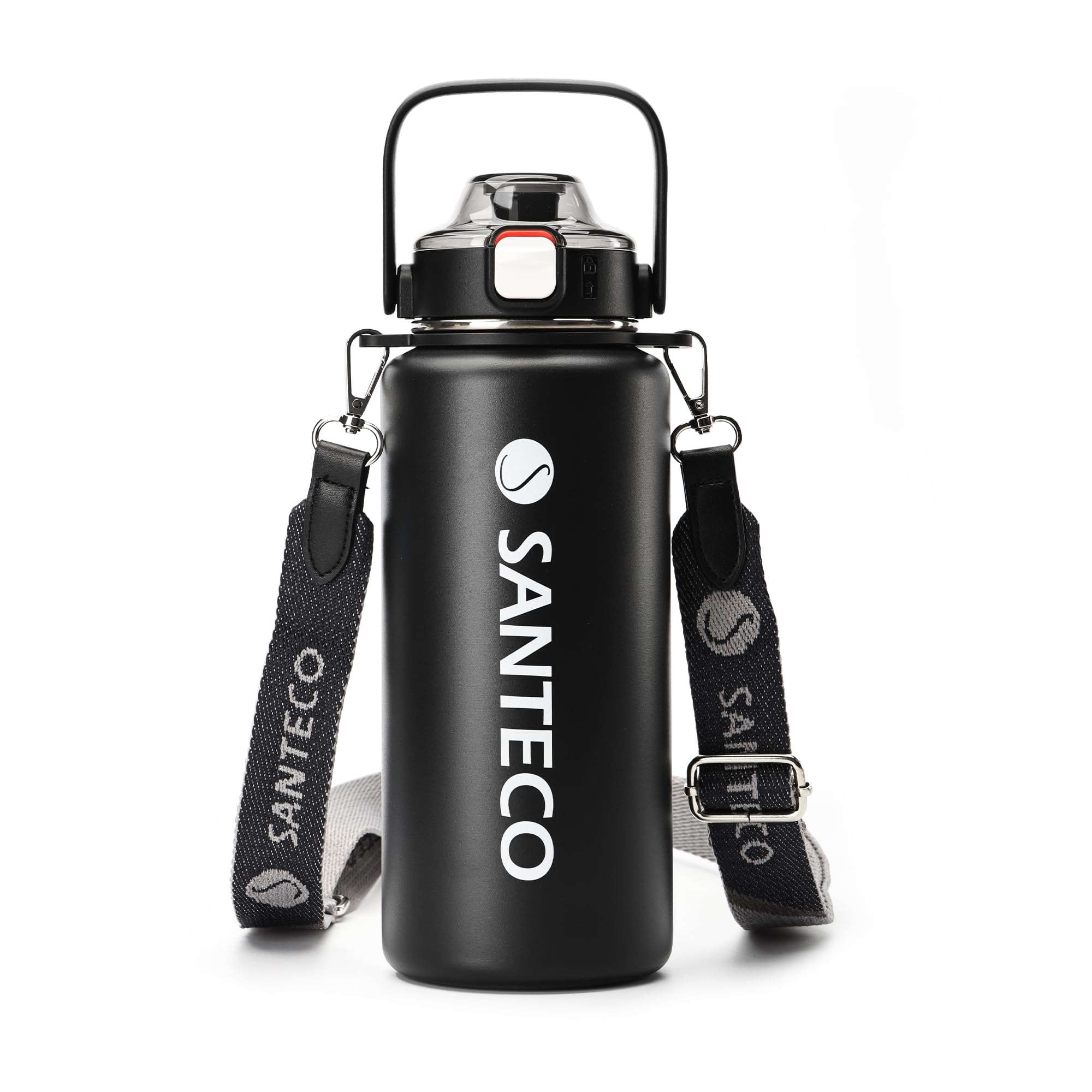 Rakuten - SANTECO 水筒 真空断熱スポーツボトル 1.2L 取りはずしでき肩に 保冷 保温 魔法瓶 ストロー付き 直飲み スポーツドリンク対応 おしゃれ 広口 ブラック