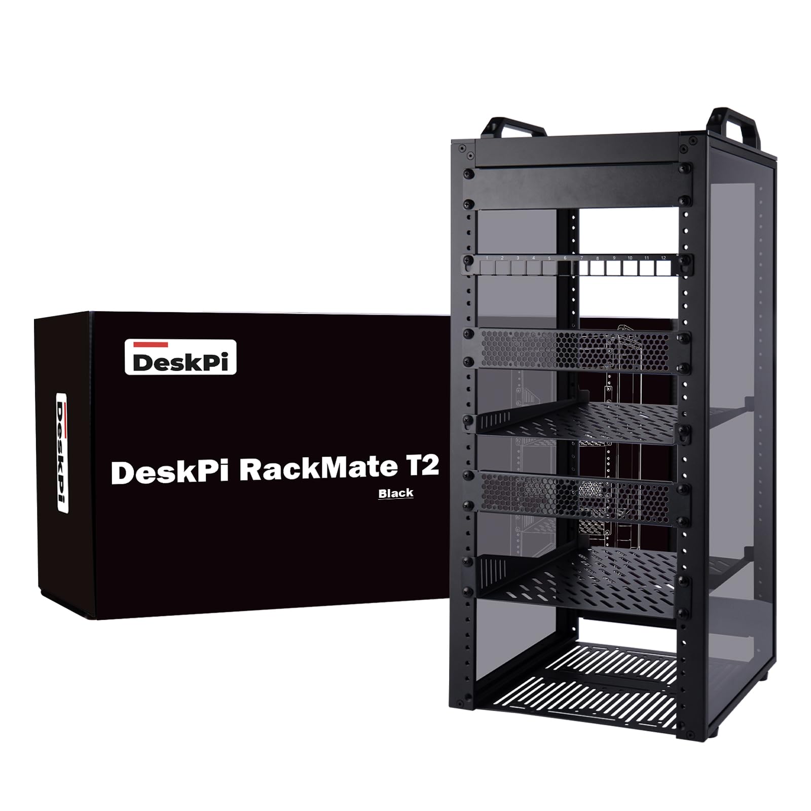 Rakuten - GeeekPi 12U 10インチ サーバーキャビネット｜DeskPi RackMate T2 ラックマウント・深さ10.25インチ・ネットワーク／サーバー／AV機器対応 (ブラック)