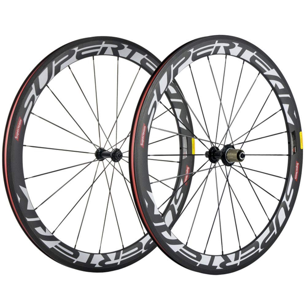 Rakuten - SUPERTEAM 50mm クリンチャ ーホイールセット700c 23mm ロードバイク カーボン ホイール (ホワイト)