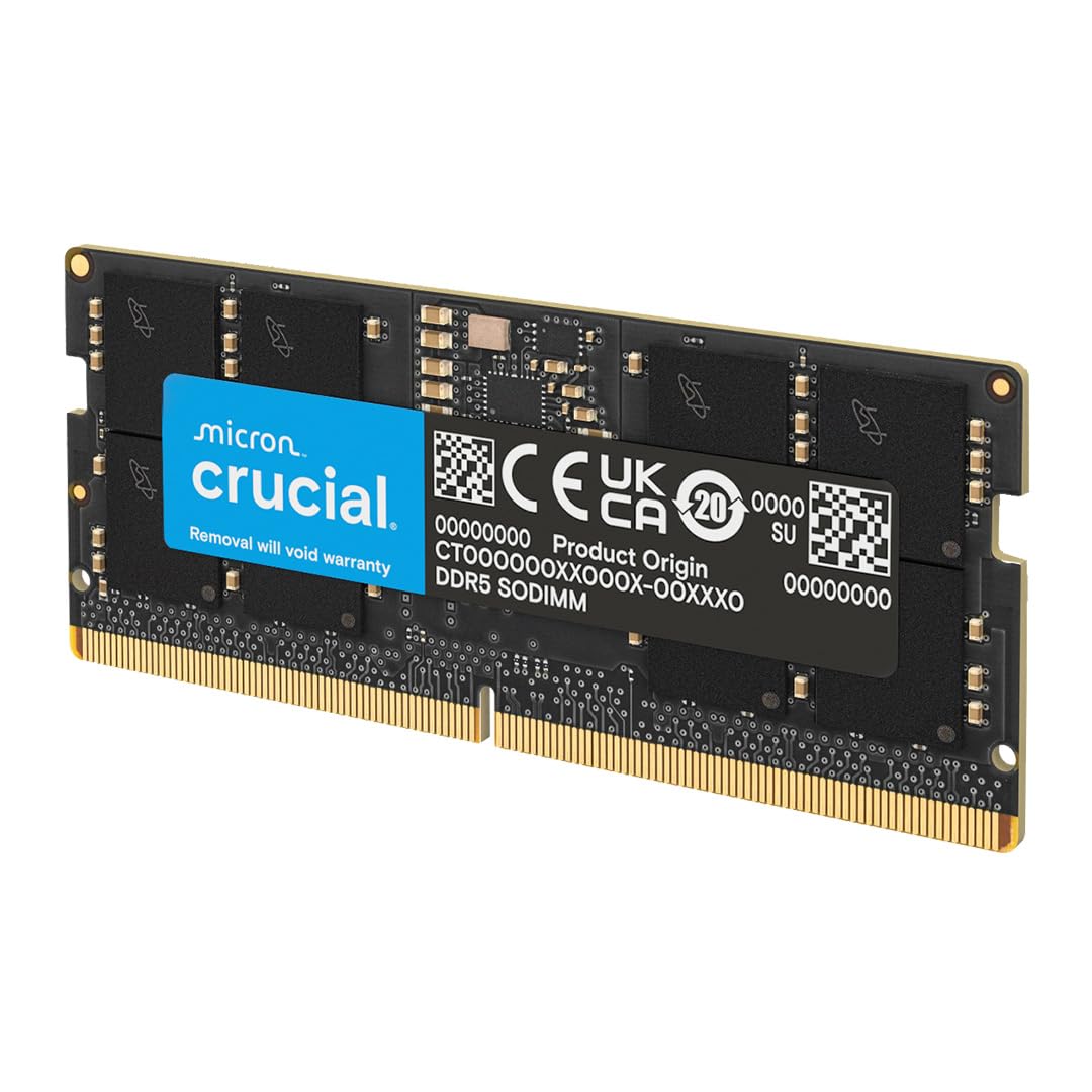 Crucial RAM 8GB DDR5 5600MT/s (または5200MT/s or 4800MT/s) ノートパソコンメモリ CT8G56C46S5, ブラック