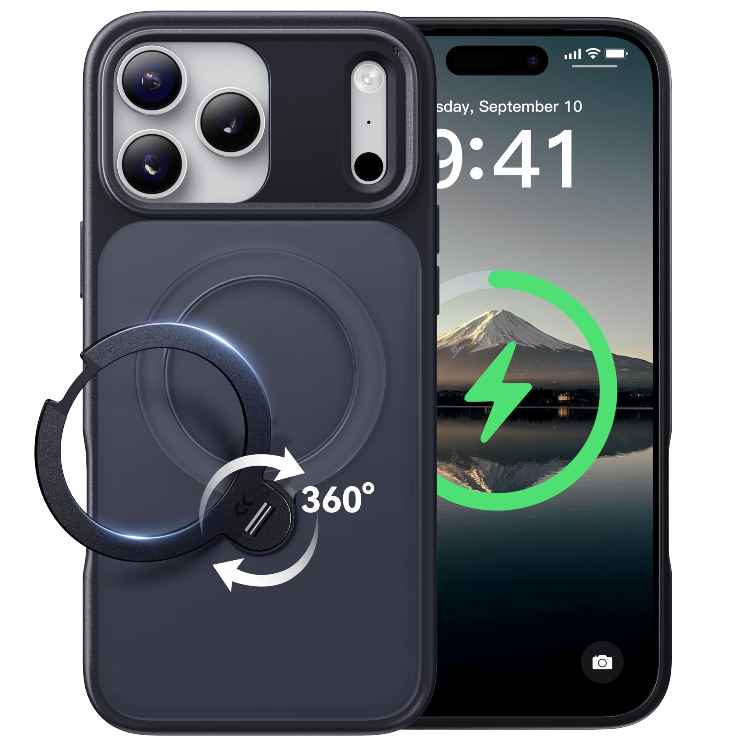 【2026最高傑作&amp;定点360度回転】CASEKOO iPhone 17 Pro 用 ケース MagSafe対応 米軍MIL規格 360°全方向耐衝撃 【横縦両立・角度自由調整】最大25W急速充電対応 指紋防止/マット仕上げ/黄変防止/半透