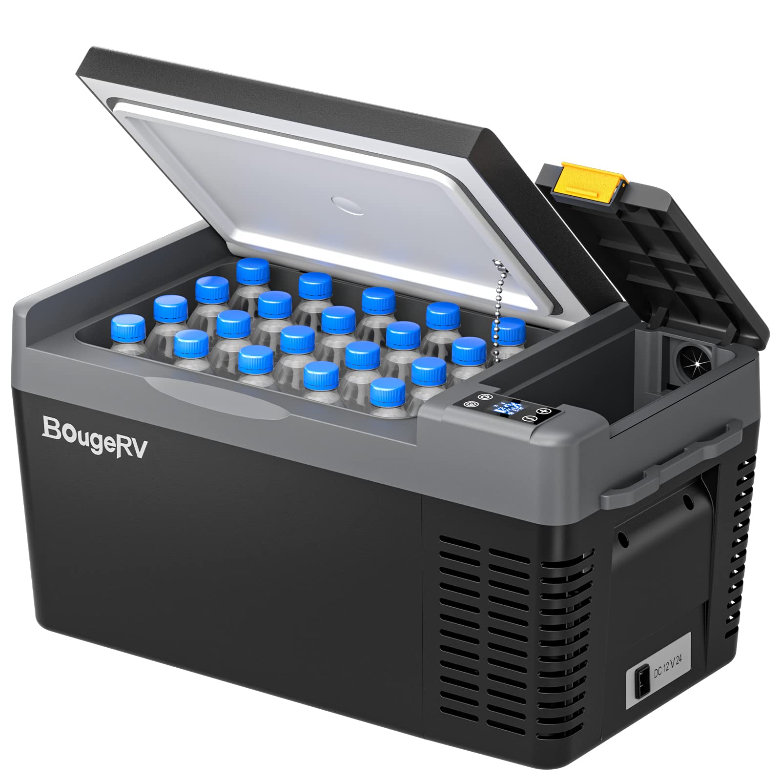 BougeRV ポータブル冷蔵庫 車載れいぞうこ 20L -22℃～10℃ 急速冷凍 【バッテリー内蔵可能・バッテリー別売】3WAY電源 DC12V/24V AC100V 車載冷蔵冷凍庫 クーラーボックス 電気式 車載 電動 車に乗せる 静音 大容量 省