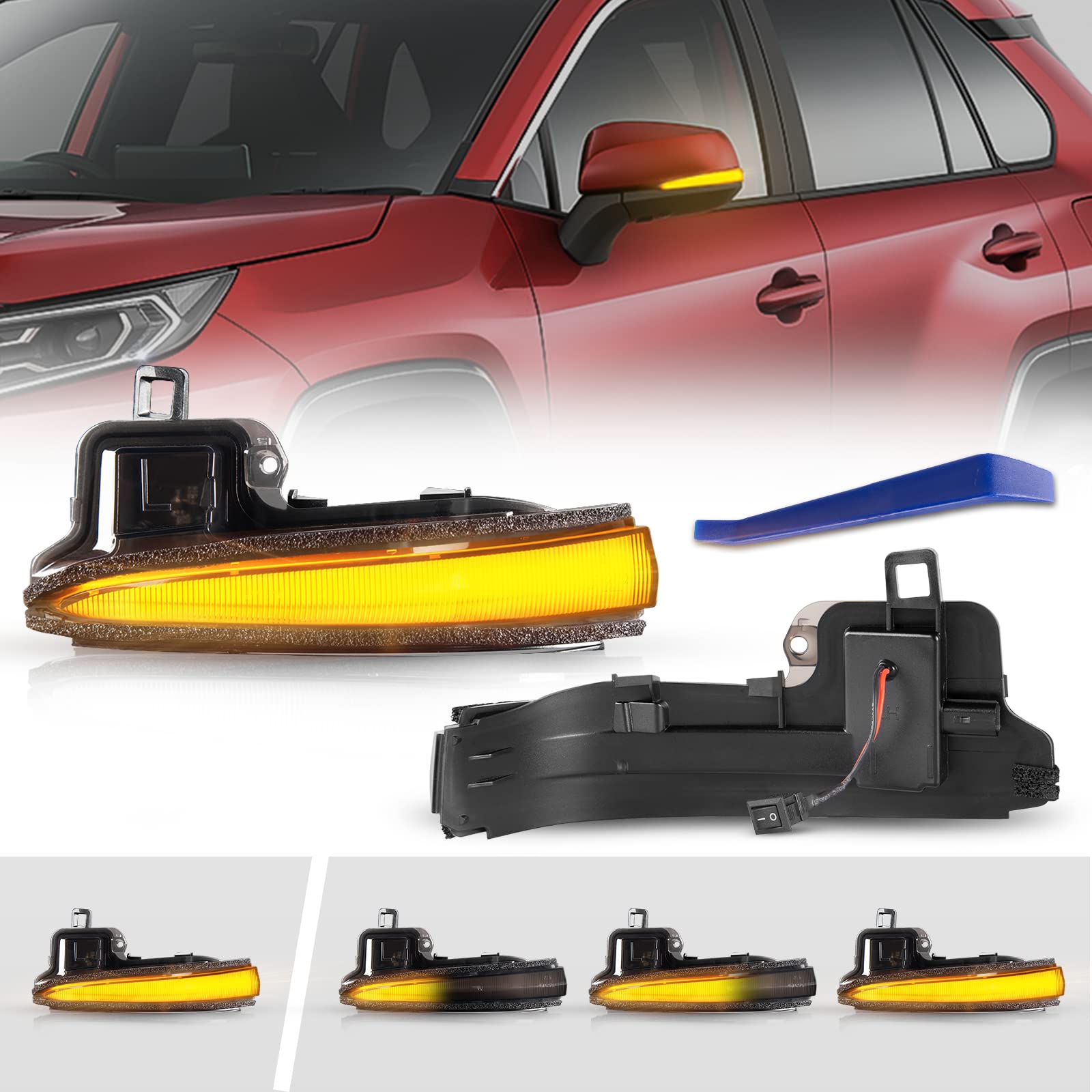 乐天商城 - POPMOTORZトヨタ30系 アルファード/ヴェルファイア前期/後期RAV4 50系PHV シーケンシャル サイドミラー ウインカー 流れるウインカー ドアミラーウインカー 流れる/全点滅切替可能車検対応 (スモークレンズ)