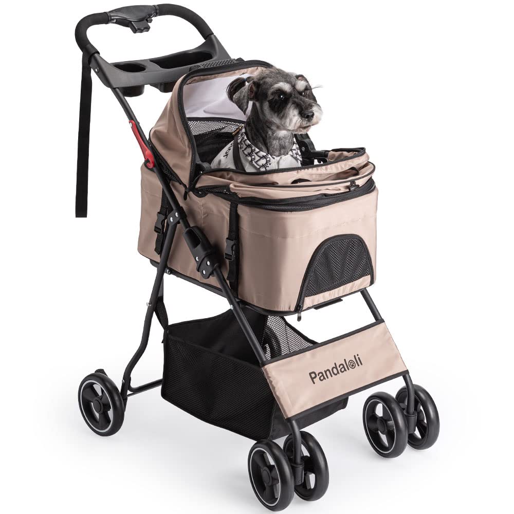 【商品について】【仕様】犬バギー展開サイズ(約):長さ53cmx幅79cmx高さ93cm 収納サイズ(約):長さ25cmx幅53cmx高さ77cm 本体重量(約):6.3KG フレーム:鉄製 生地:オックスフォードポリエステル 車輪:EVA 耐荷重(約):20KG 【高品質材質】ペット用カートは高強度と硬度を備えた軽量の鉄製フレームで作られ、変形しにくく、耐久性が優れます。軽量で丈夫な素材で作られたペットカート、最大耐荷重は約20kgです。中型ペット・多頭小型ペット対応します。高品質のオックスフォード生地は遮光性や防水加工があり、メッシュ窓は通気性と可視性に優れ、虫などが入りにくく、ペットがストレスなく自由に呼吸できます。 【分離型バスケット】バスケットとキャリーカートが分離可能なので、バスケットだけ取り外し、ペットカートだけではなく、ペットバッグとしても使える2WAY多機能の犬カート分離型です。大容量のバスケットでたっぷり小物などが収納でき、お散歩や買い物の際には便利です。また、簡単に取り外し、洗濯可能です。犬のベビーカーのバスケットの前窓はチャック式で簡単に開けるため、散歩しながら、ワンちゃんが窓外の風景を楽しめます。 【360度回転前輪&ブレーキ付き後輪】ドックキャリーカーの前輪は360度自由に回転できます。車輪は路面からの振動を軽減するように大きめの車輪を採用しており、まだ振動を吸収するに適したEVA素材を使用しています。4輪ペットカートを乗車中にはペットにやさしいです。犬用のベビーカーの後輪には足踏みブレーキ付きで、簡単にペット用ベビーカーを停止させます。休憩や坂道で分離型ペットカートを止める際も安心です。 【収納便利】折り畳みペットカートはワンタッチで簡単に折りたたみ、場所が取らず、コンパクトに収納できます。旅行中でもとても便利です。犬カートバギーの下部には、大容量の収納バスケットが付き、散歩用グッズやペット用品は収納できます。ハンドルにはペットボトルや小物が置けるホルダーが付いています。また、カート転倒防止のため、ハンドルにリストストラップがついています。2本の飛び出し防止リードもついています。【商品説明】シンプルなデザインで使い勝手にこだわったペット用バギーです。。 主要部に鉄製フレームを使用し、強度と軽さを実現。 耐荷重量20kg、車体重量6.3kgと軽く取回しが非常にスムースです。 一握りで簡単に開閉でき、コンパクトになるため持ち運びが便利です。 前輪はサスペンションを内蔵しており、路面の段差や悪路での振動を吸収します。 大型の日除けは強さと軽さを追求し、おしゃれなフラップがついた強化メッシュ窓で通気性抜群。対面式にもできてペットとのふれあいも楽しめます。 多頭飼いのオーナー向けに2本の飛び出し防止リードがついています。
