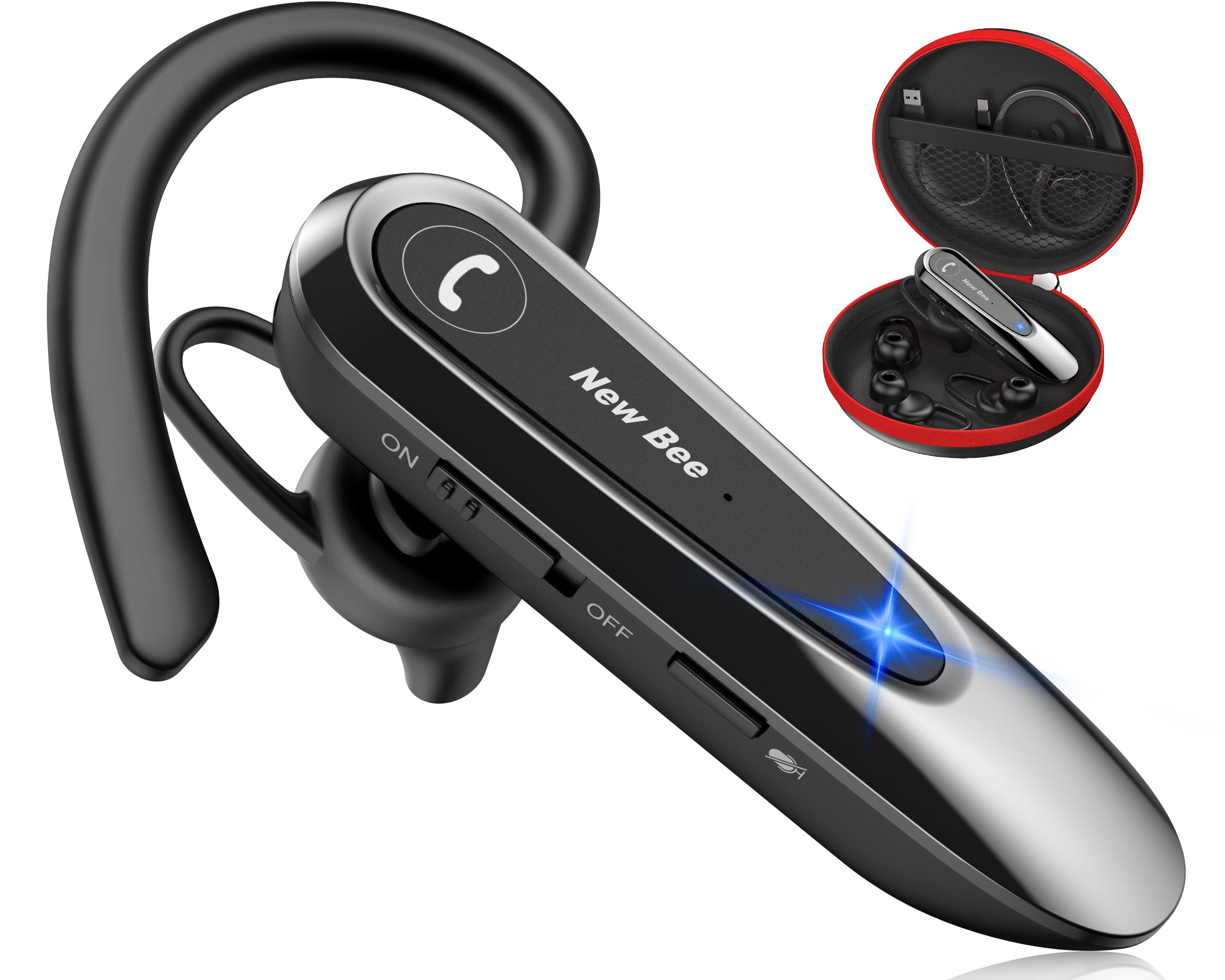 New Bee Bluetoothイヤホン 片耳 Bluetoothヘッドセット ハンズフリー通話 ノイズキャンセリング リモコン付き 音量調節 リダイヤル/ミュート/SIRI機能 左右兼用 片耳イヤホン Bluetooth5.0 CVC8.0 両マイク