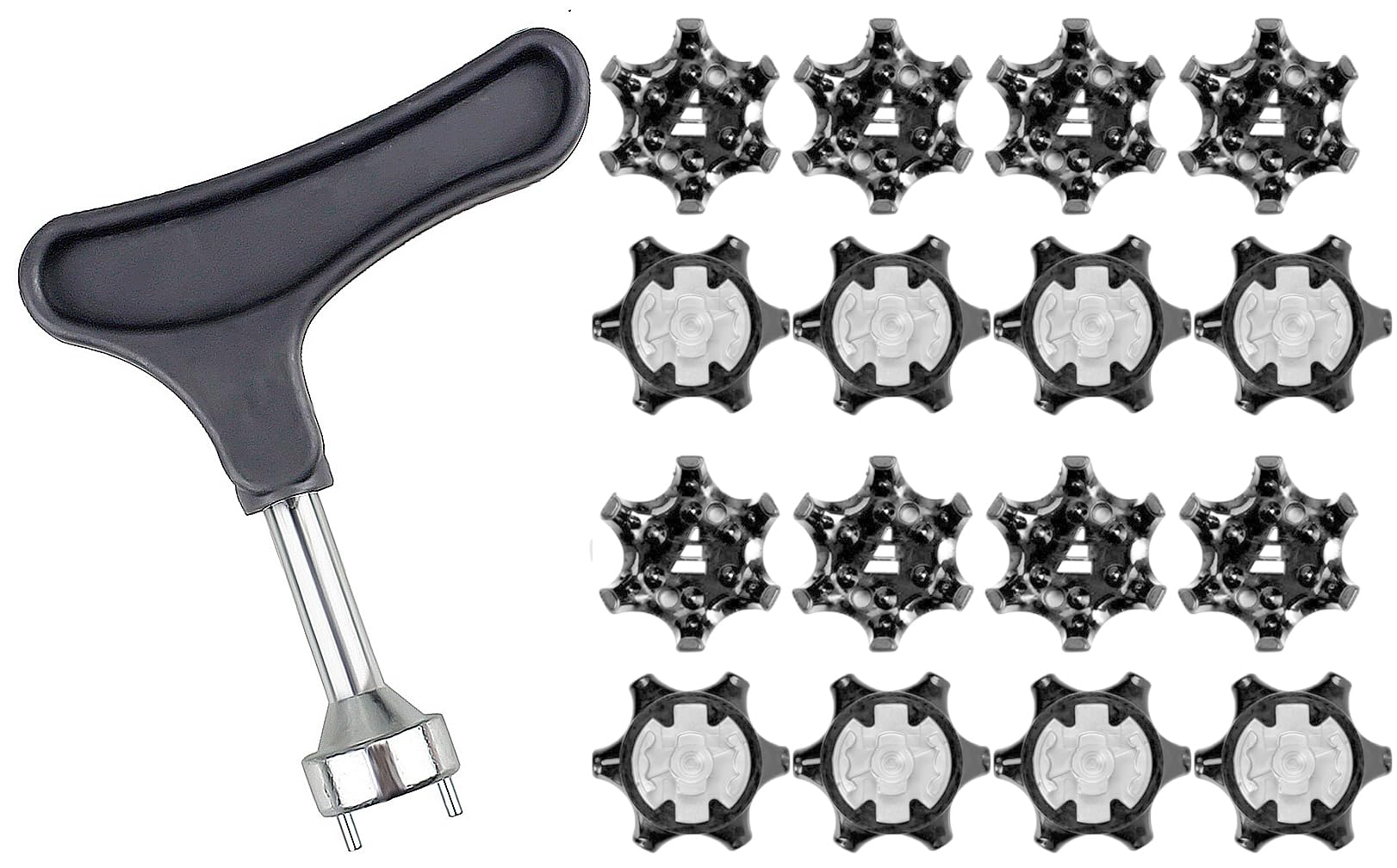 交換用ゴルフシューズ 16個セット ゴルフ用釘レンチ付属 スパイク鋲 交換用スパイク鋲 ゴルフシューズ靴鋲 滑り止め 簡単脱着 ホワイト (ブラック)