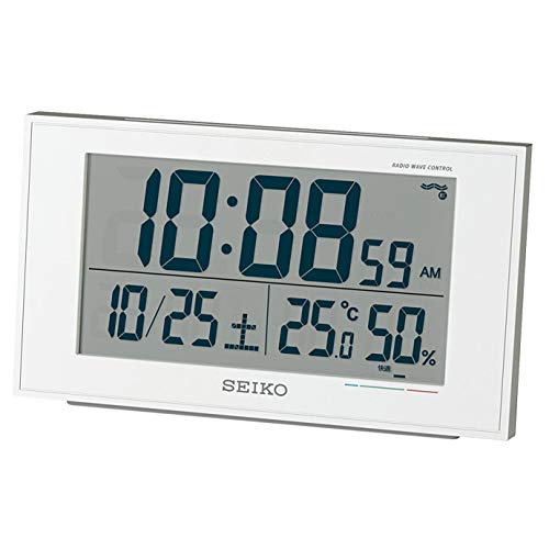 セイコークロック 置き時計 01:白パール 本体サイズ:8.5×14.8×5.3cm 電波 デジタル カレンダー 快適度 温度 湿度 表示 BC402W