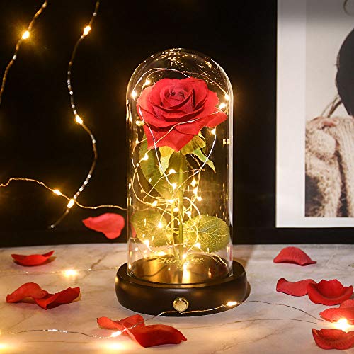 Shirylzee 美女と野獣 バラ LEDライト お花 ギフト ベッドサイドライト 部屋 装飾 ロマンチック 雰囲気 シルク造花 電池給電 誕生日