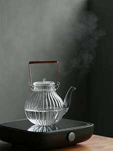 IwaiLoft 手作り 耐熱ガラス ティーポット 茶こし付き ガラス製ポット 銅製 持ち手 ジャンピング 紅茶ポット フルーツティー リーフ