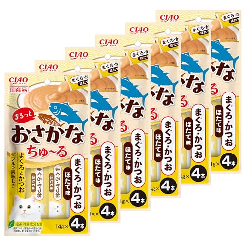 チャオ (CIAO) まるっとおさかなちゅ〜る まぐろ・かつお ほたて味 猫用おやつ 14g×4本 6個セット 猫 ..