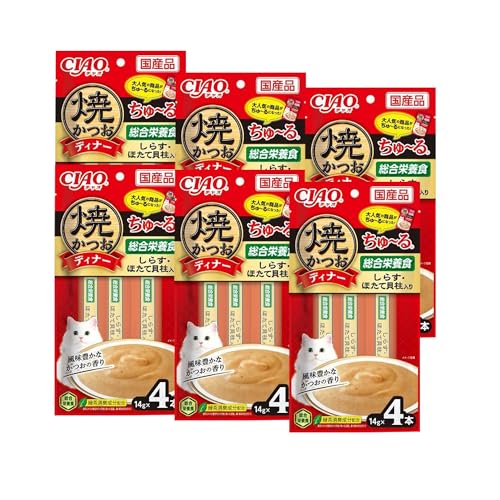 チャオ(CIAO)焼かつおディナーちゅ〜るしらす・ほたて貝柱入り4本6個セット 送料無料