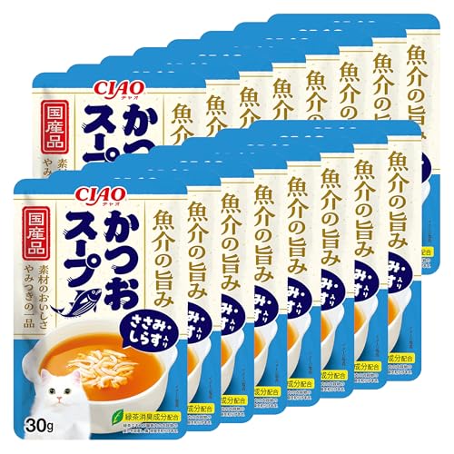 CIAO (チャオ) かつおスープ ささみ・しらす入り 30g×16袋 (ボール販売) 送料無料