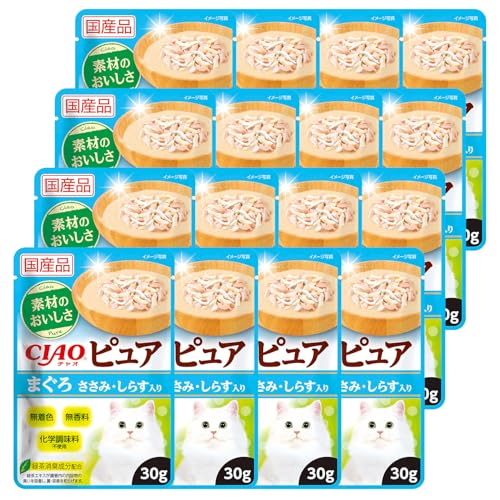 チャオ (CIAO) ピュアパウチ まぐろ ささみ・しらす入り 30g 16個セット 送料無料